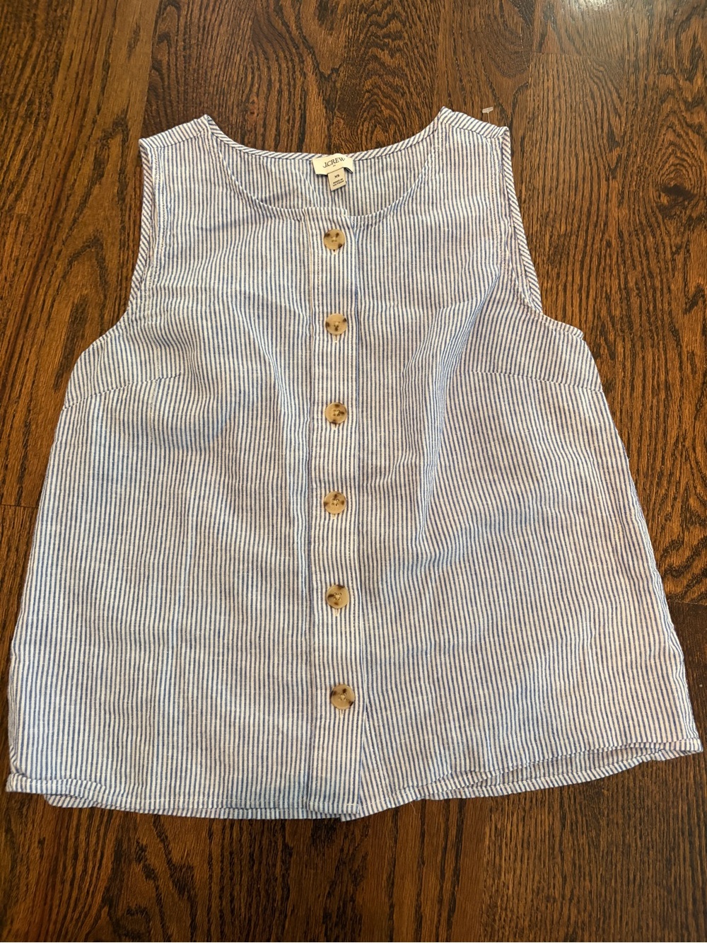 J. Crew linen Cotten blend Blue & White Striped Button Front Tank sz xs